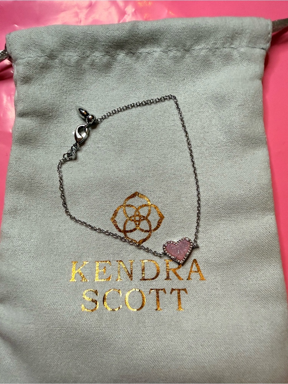 Kendra Scott Silver Bracelet with Pink Heart Charm